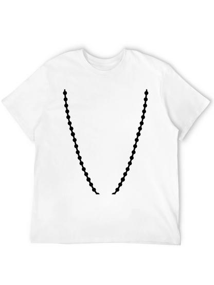 Mens Black Crewneck T-Shirt with Beaded Necklace Design