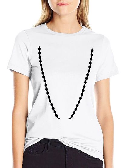 Mens Black Crewneck T-Shirt with Beaded Necklace Design