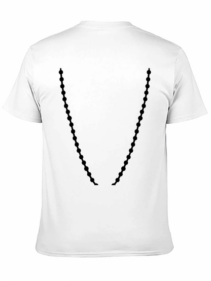 Mens Black Crewneck T-Shirt with Beaded Necklace Design