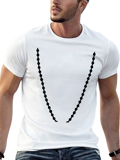 Mens Black Crewneck T-Shirt with Beaded Necklace Design