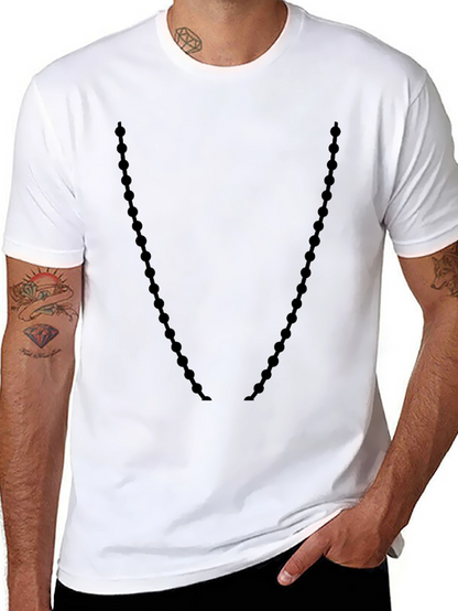 Mens Black Crewneck T-Shirt with Beaded Necklace Design