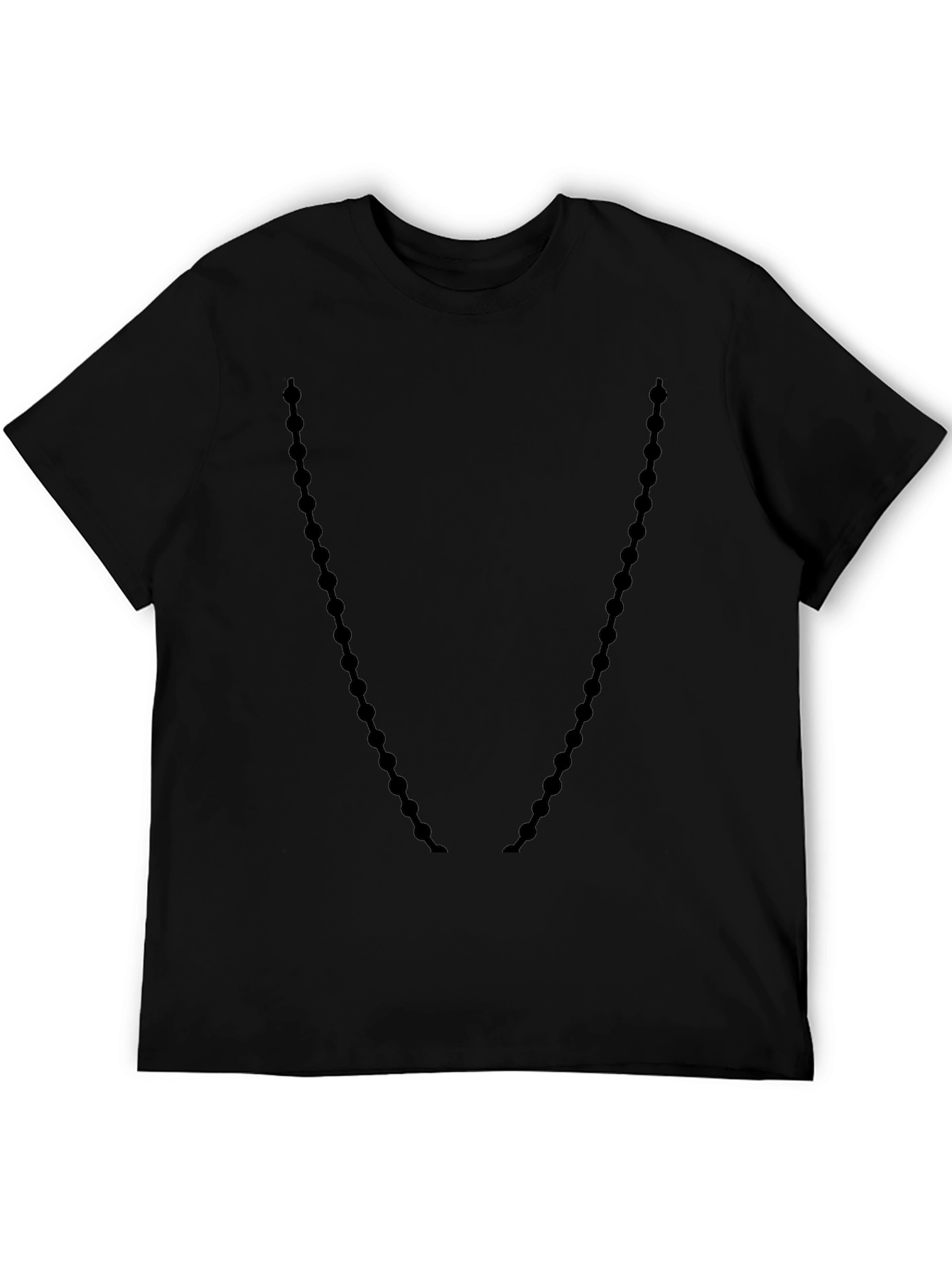 Mens Black Crewneck T-Shirt with Beaded Necklace Design