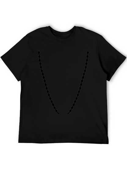 Mens Black Crewneck T-Shirt with Beaded Necklace Design