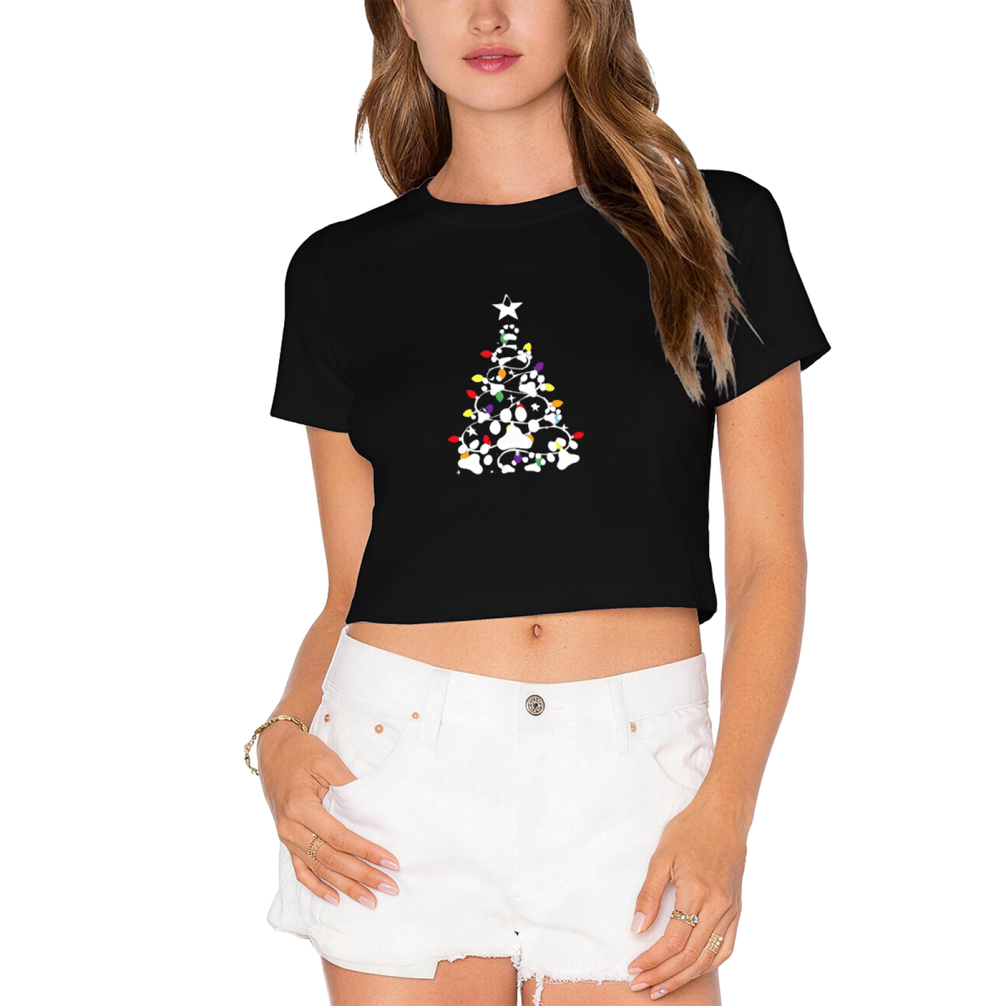 Paw Print Christmas Tree Cute Girl Crop Top