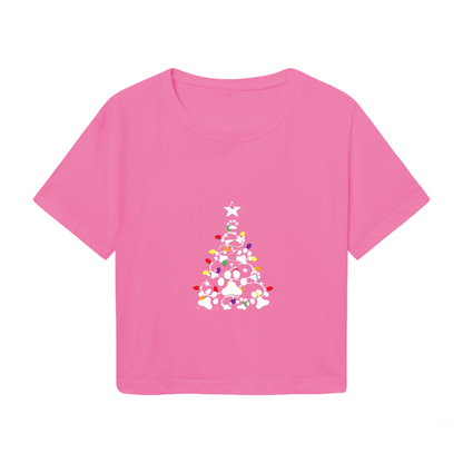 Paw Print Christmas Tree Cute Girl Crop Top