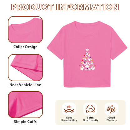 Paw Print Christmas Tree Cute Girl Crop Top