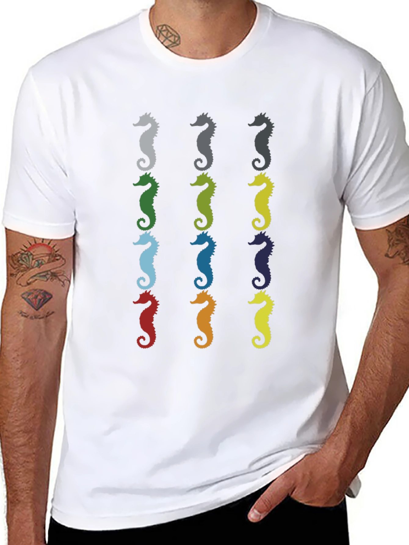 Seahorse Pattern Mens Black T-Shirt