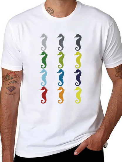 Seahorse Pattern Mens Black T-Shirt
