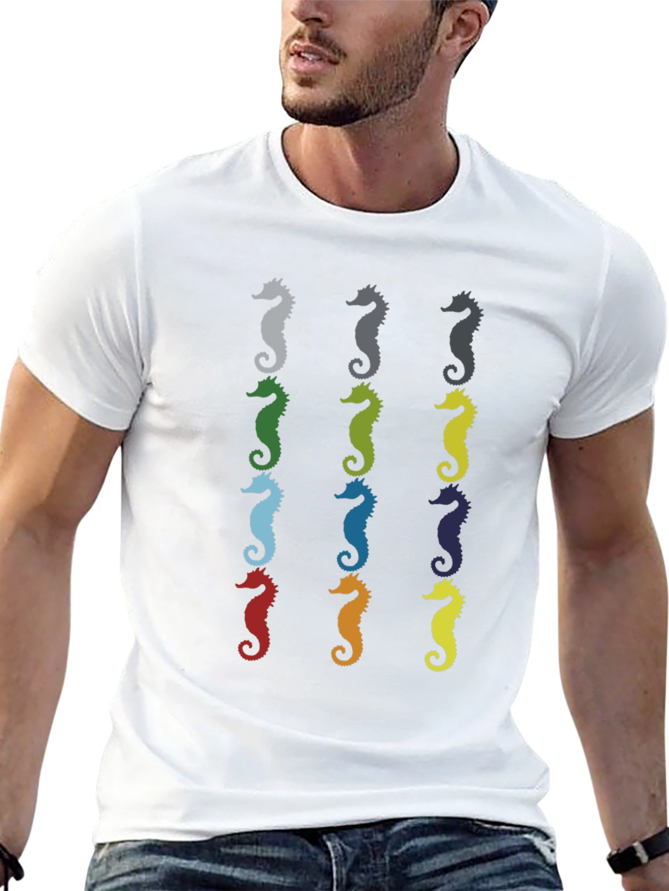 Seahorse Pattern Mens Black T-Shirt