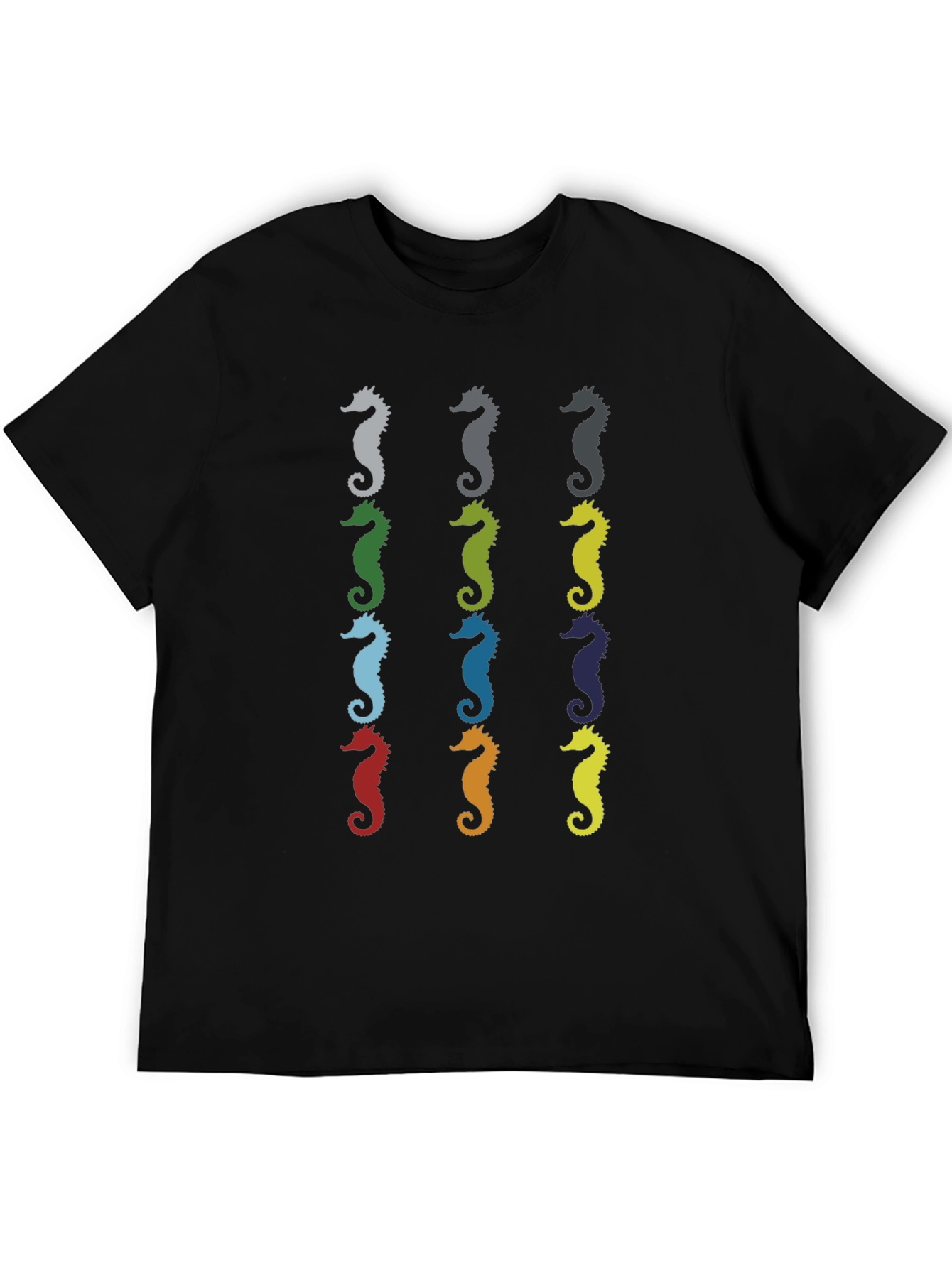 Seahorse Pattern Mens Black T-Shirt