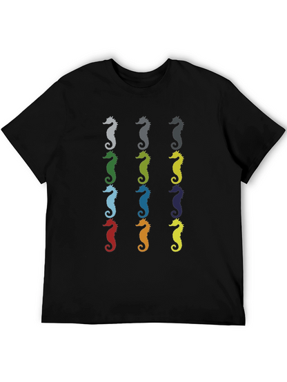 Seahorse Pattern Mens Black T-Shirt