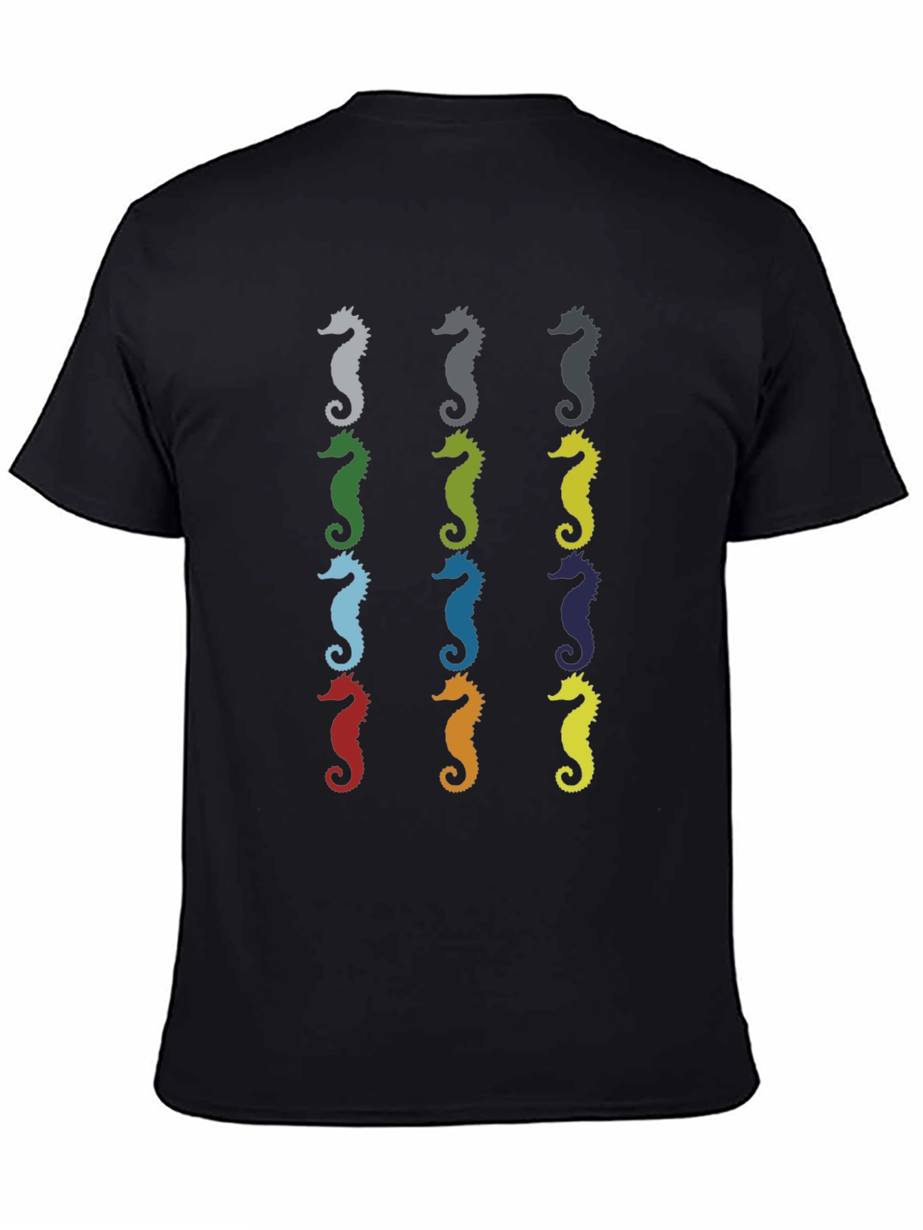 Seahorse Pattern Mens Black T-Shirt