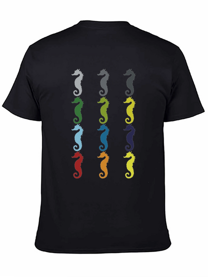 Seahorse Pattern Mens Black T-Shirt