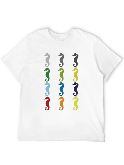 Seahorse Pattern Mens Black T-Shirt