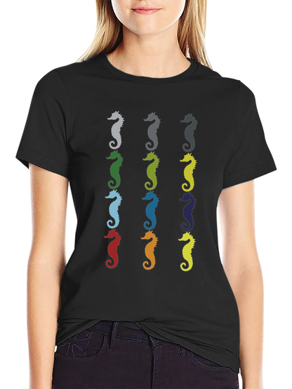 Seahorse Pattern Mens Black T-Shirt