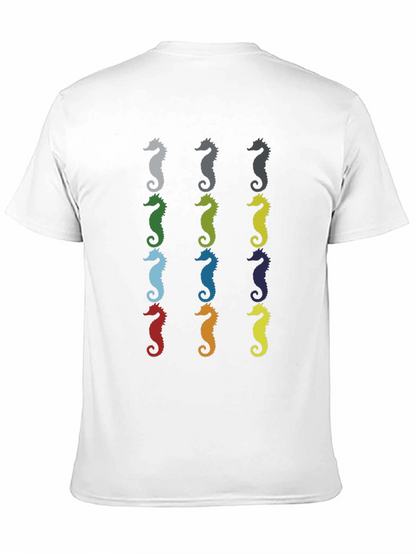 Seahorse Pattern Mens Black T-Shirt