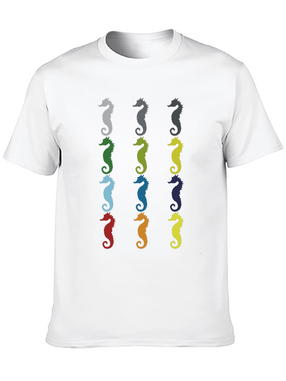 Seahorse Pattern Mens Black T-Shirt
