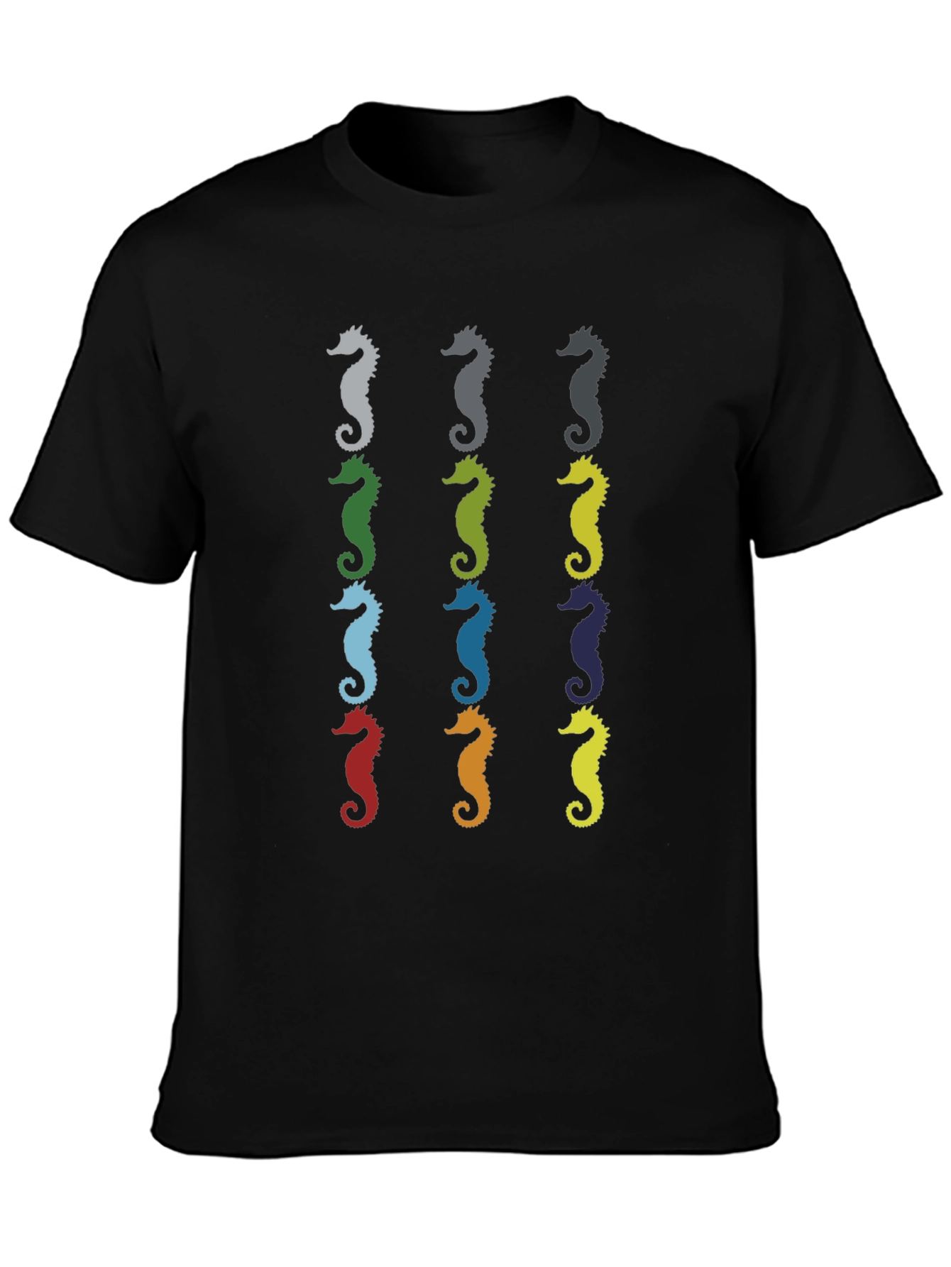 Seahorse Pattern Mens Black T-Shirt
