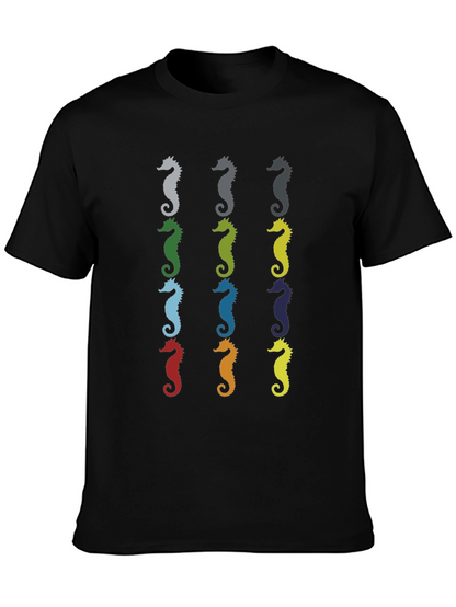 Seahorse Pattern Mens Black T-Shirt