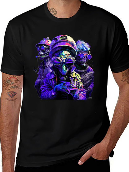 Retro Alien Crew Graphic Black T-Shirt
