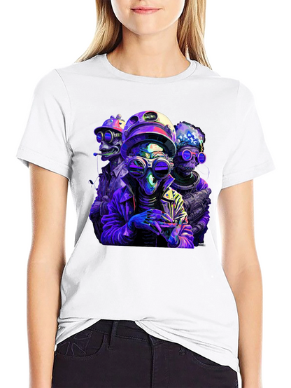 Retro Alien Crew Graphic Black T-Shirt