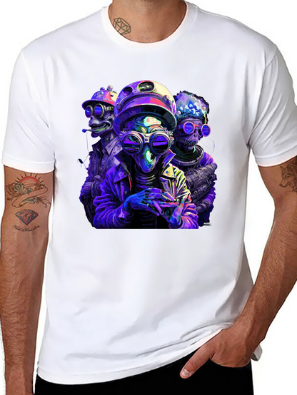 Retro Alien Crew Graphic Black T-Shirt