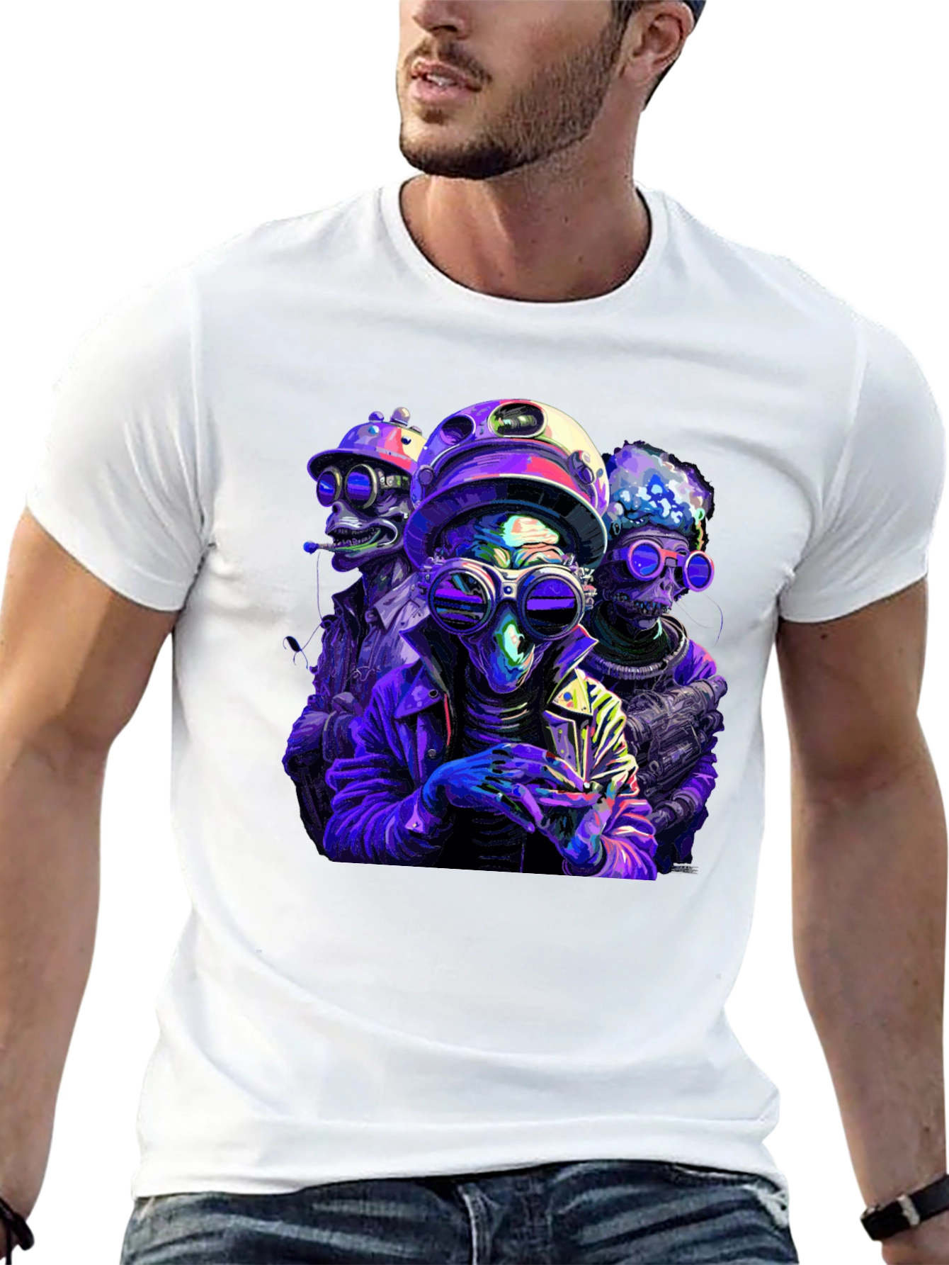 Retro Alien Crew Graphic Black T-Shirt