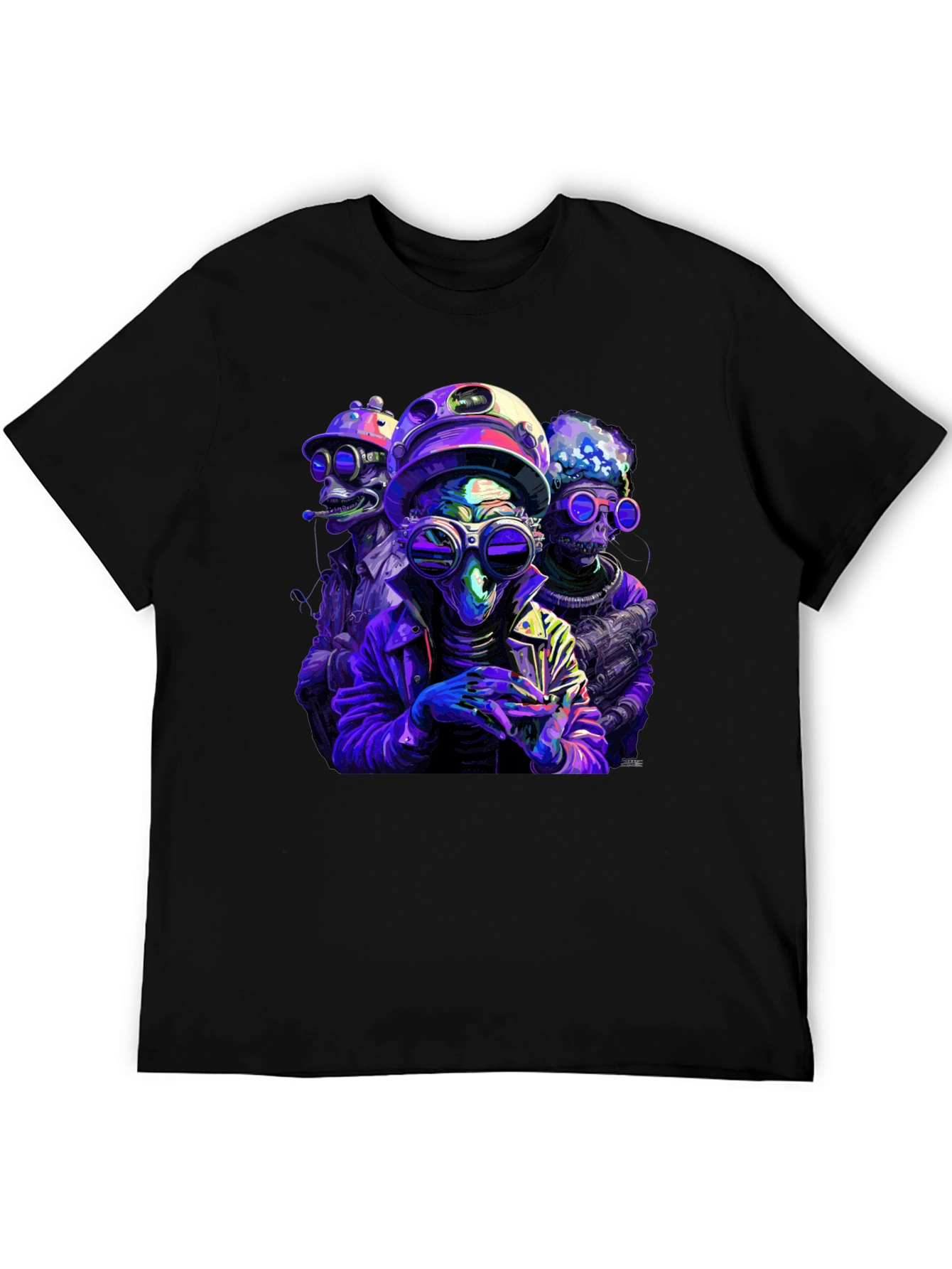 Retro Alien Crew Graphic Black T-Shirt