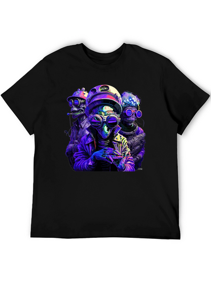 Retro Alien Crew Graphic Black T-Shirt