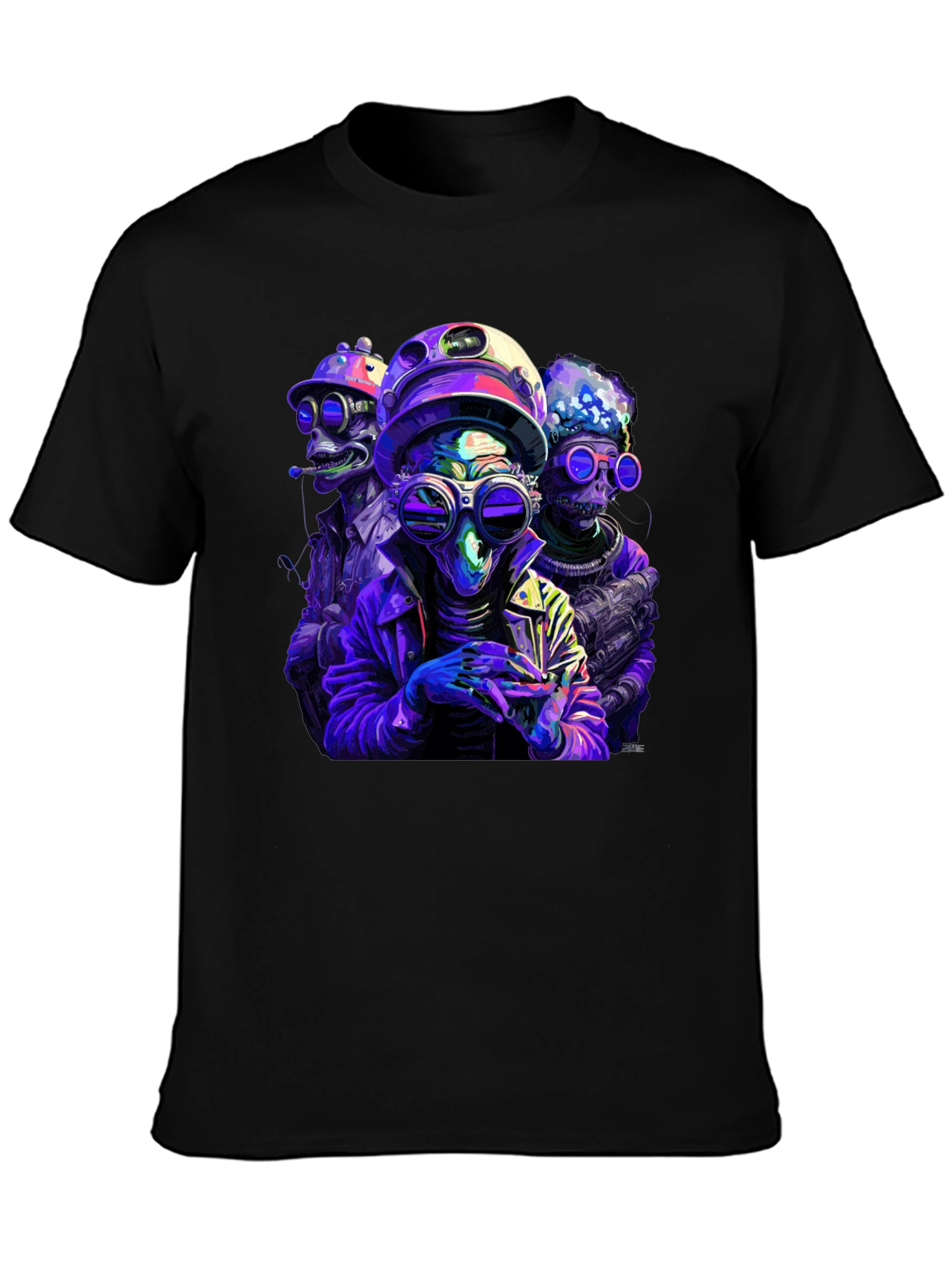 Retro Alien Crew Graphic Black T-Shirt