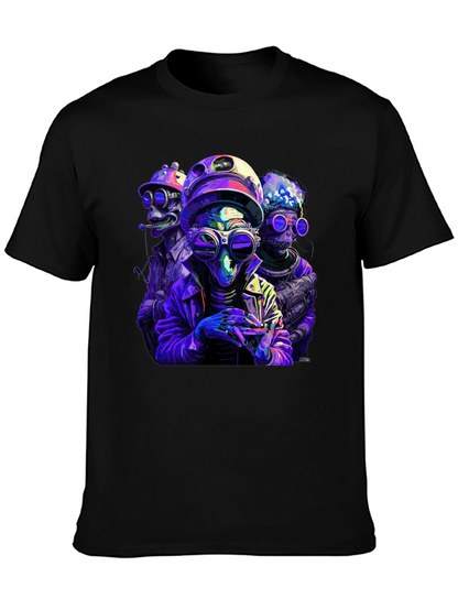 Retro Alien Crew Graphic Black T-Shirt