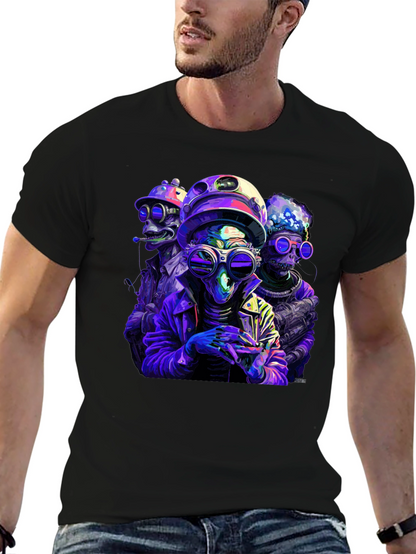 Retro Alien Crew Graphic Black T-Shirt