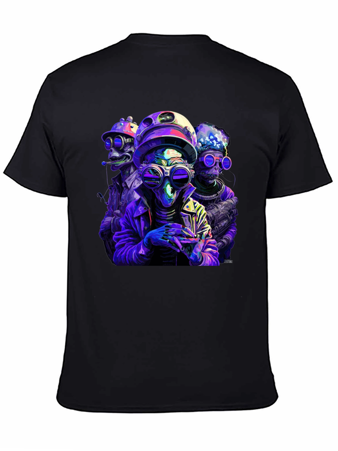 Retro Alien Crew Graphic Black T-Shirt