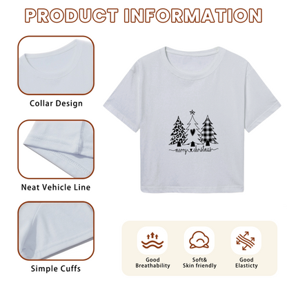 Leopard Buffalo Plaid Merry Christmas Tree Crop Tee