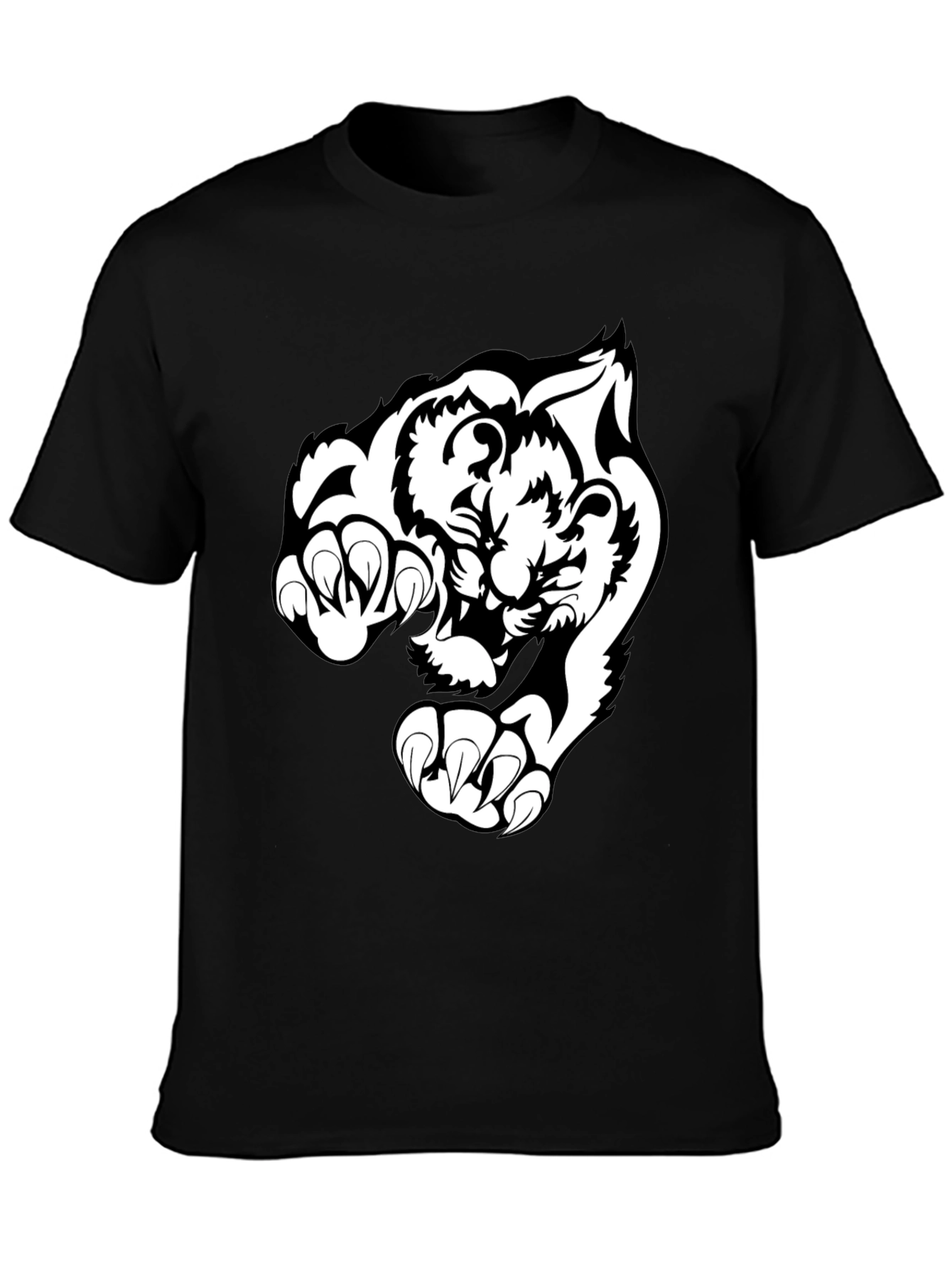 Black T-Shirt with White Tiger Graphic