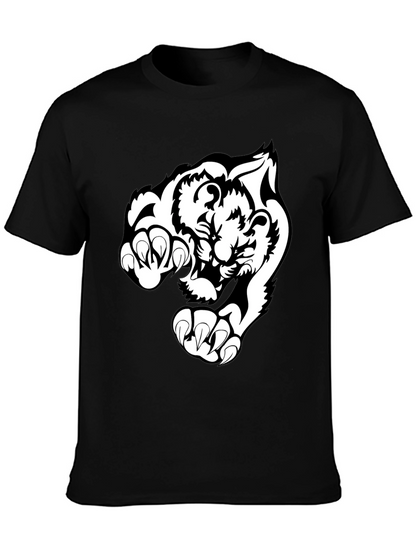 Black T-Shirt with White Tiger Graphic