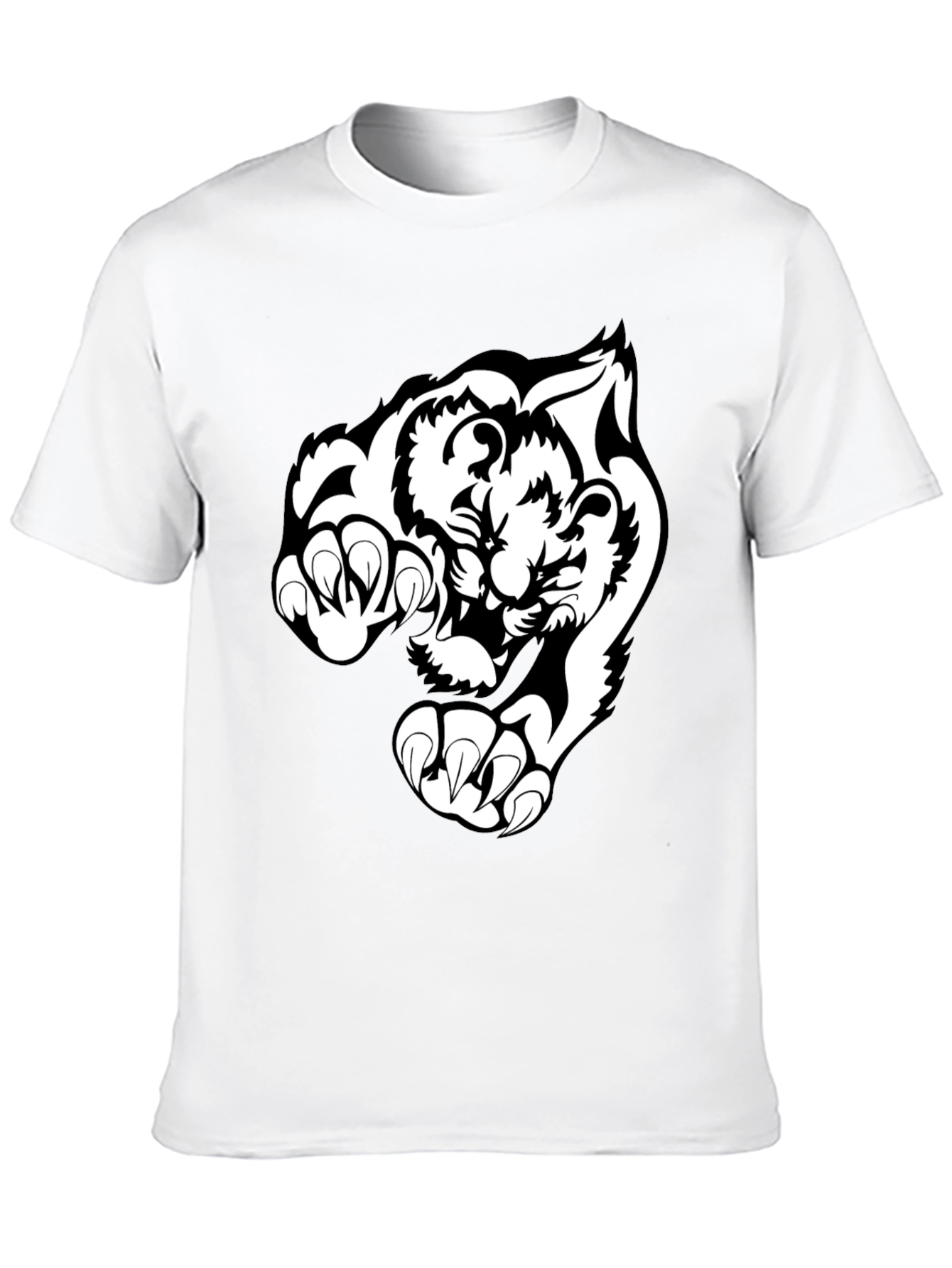 Black T-Shirt with White Tiger Graphic
