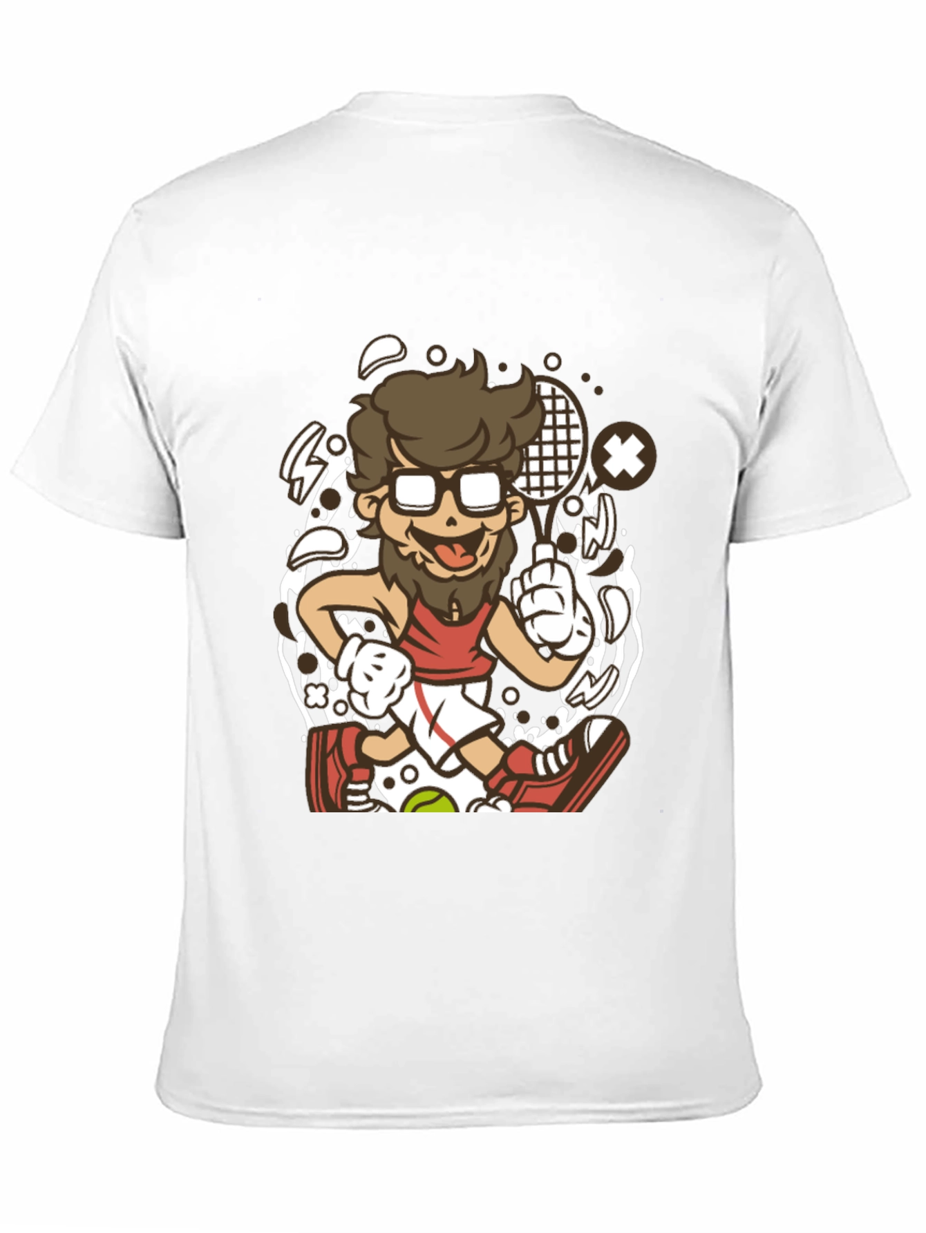 Cartoon Tennis Player Graphic Black T-Shirt
