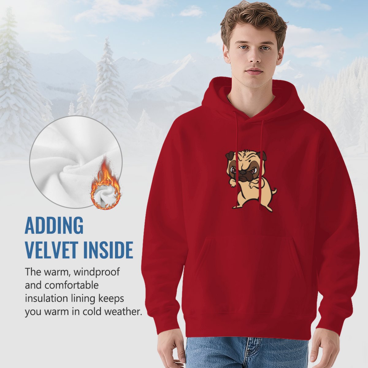 Funny Grumpy Pug Fighting Cartoon Hoodie