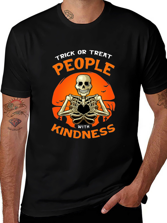 Trick or Treat People with Kindness Halloween Skeleton T-Shirt