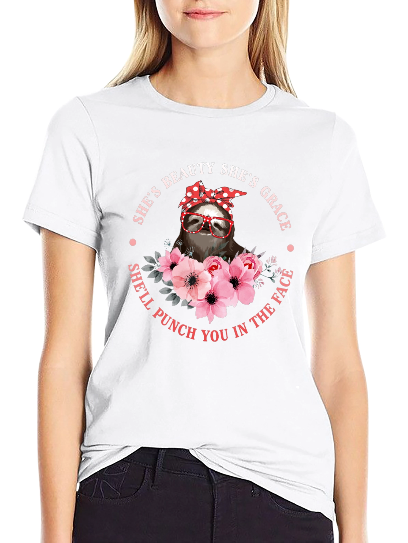 Sloth Beauty Grace Punch T-Shirt - Funny Womens Tee