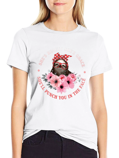 Sloth Beauty Grace Punch T-Shirt - Funny Womens Tee