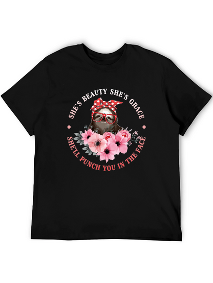 Sloth Beauty Grace Punch T-Shirt - Funny Womens Tee