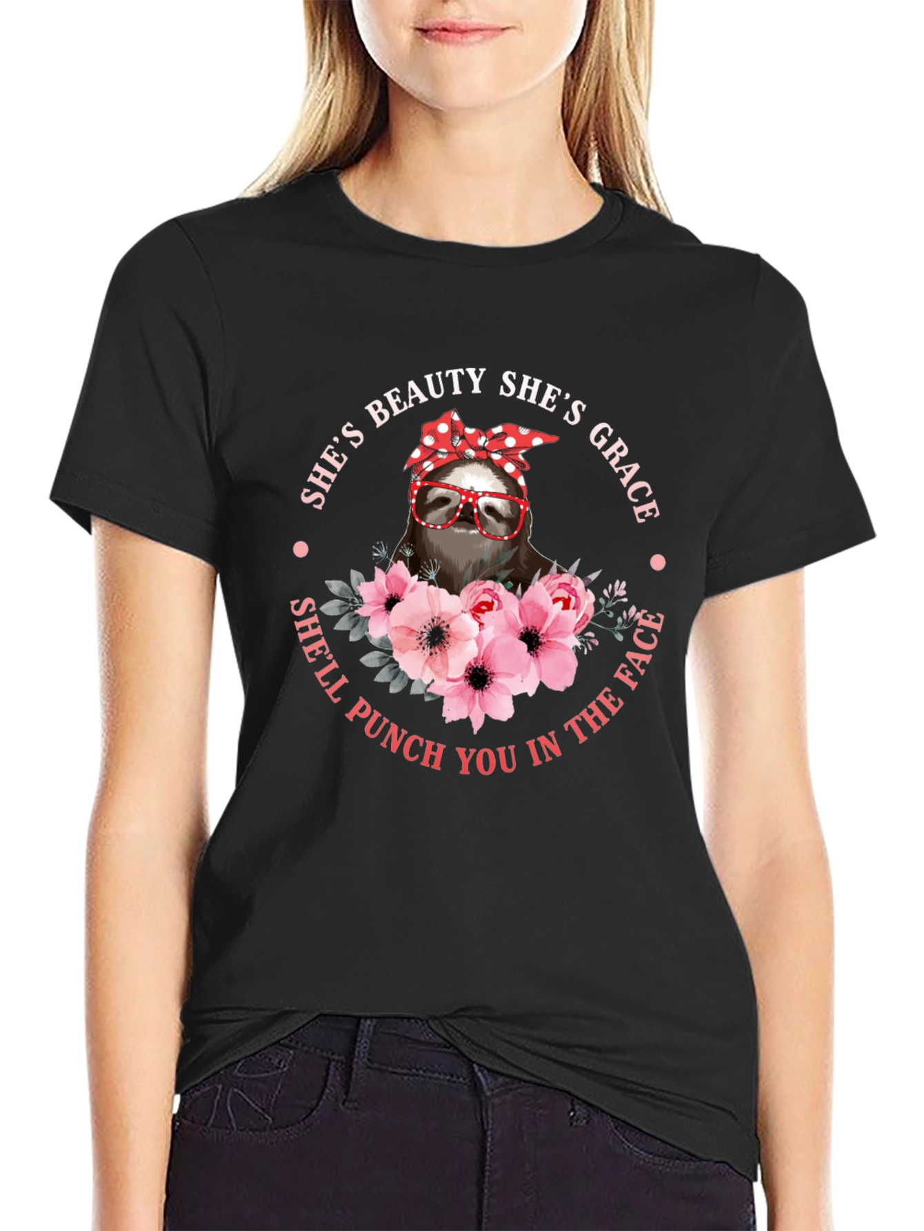 Sloth Beauty Grace Punch T-Shirt - Funny Womens Tee