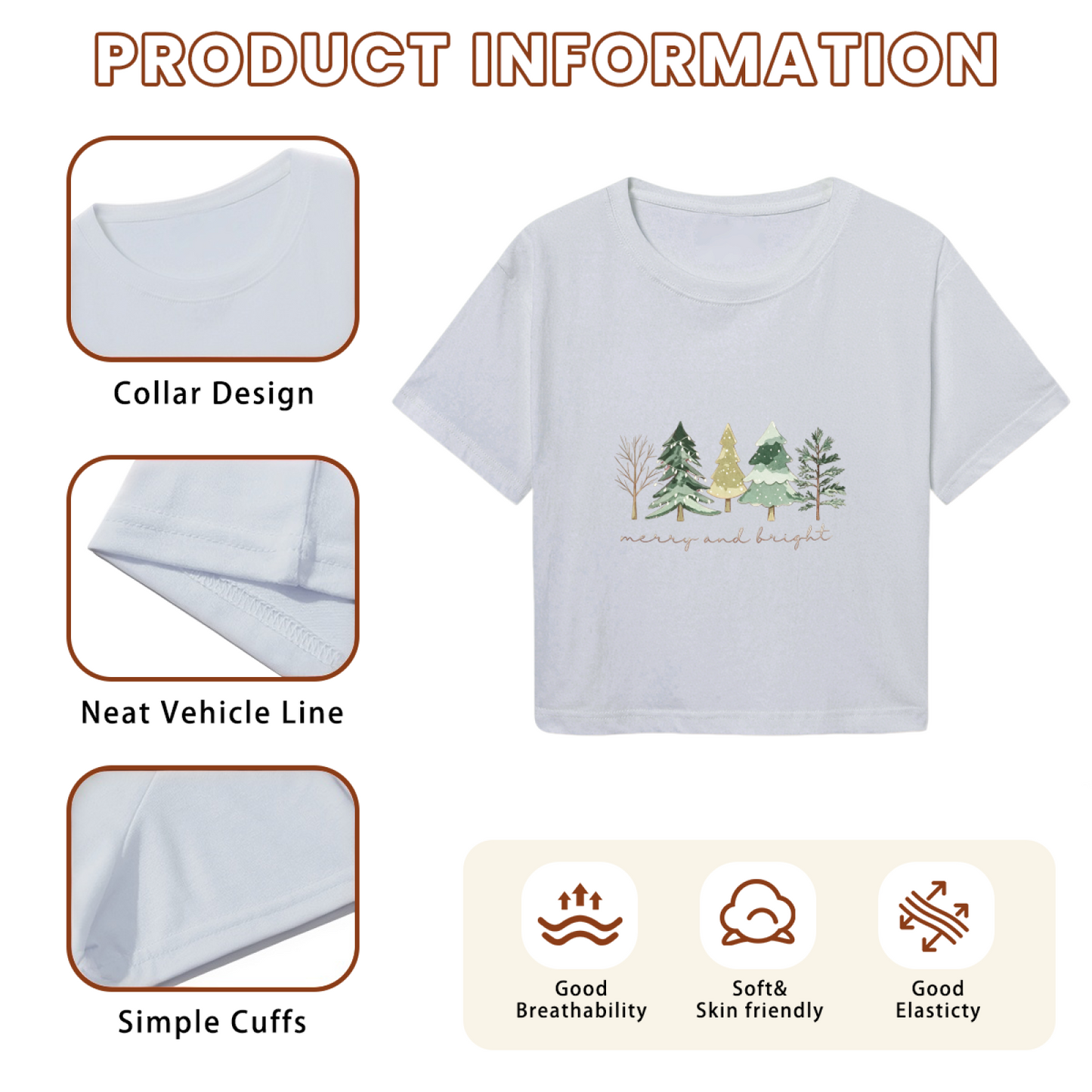 Merry And Bright Watercolor Pine Tree Winter Xmas Crop Top