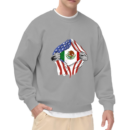 US Mexico Flag Torn Crewneck Sweatshirt - Cultural Heritage Dual Identity Pullover