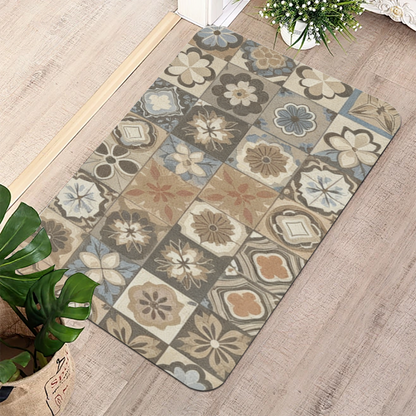 Morandi Vintage Tile Diatomite Mat£üMorandi Vintage Floral Tile Diatomite Mat, Art Style Quick?Dry Absorbent Non?Slip Bathroom Floor Mat