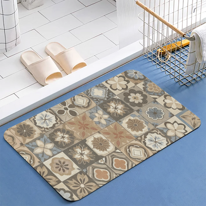 Morandi Vintage Tile Diatomite Mat£üMorandi Vintage Floral Tile Diatomite Mat, Art Style Quick?Dry Absorbent Non?Slip Bathroom Floor Mat