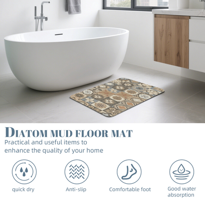 Morandi Vintage Tile Diatomite Mat£üMorandi Vintage Floral Tile Diatomite Mat, Art Style Quick?Dry Absorbent Non?Slip Bathroom Floor Mat