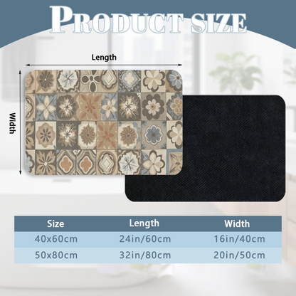 Morandi Vintage Tile Diatomite Mat£üMorandi Vintage Floral Tile Diatomite Mat, Art Style Quick?Dry Absorbent Non?Slip Bathroom Floor Mat